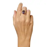 Złoty pierścionek z ametystem i szafirami